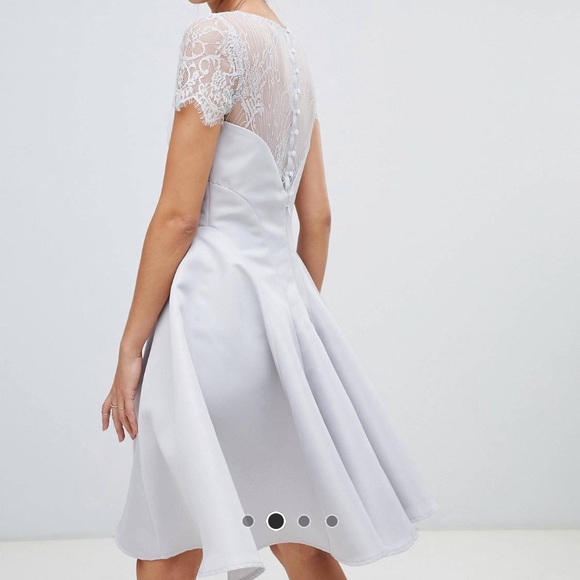 Silver dress with lace detail and buttoned back. - Picture 2 of 4